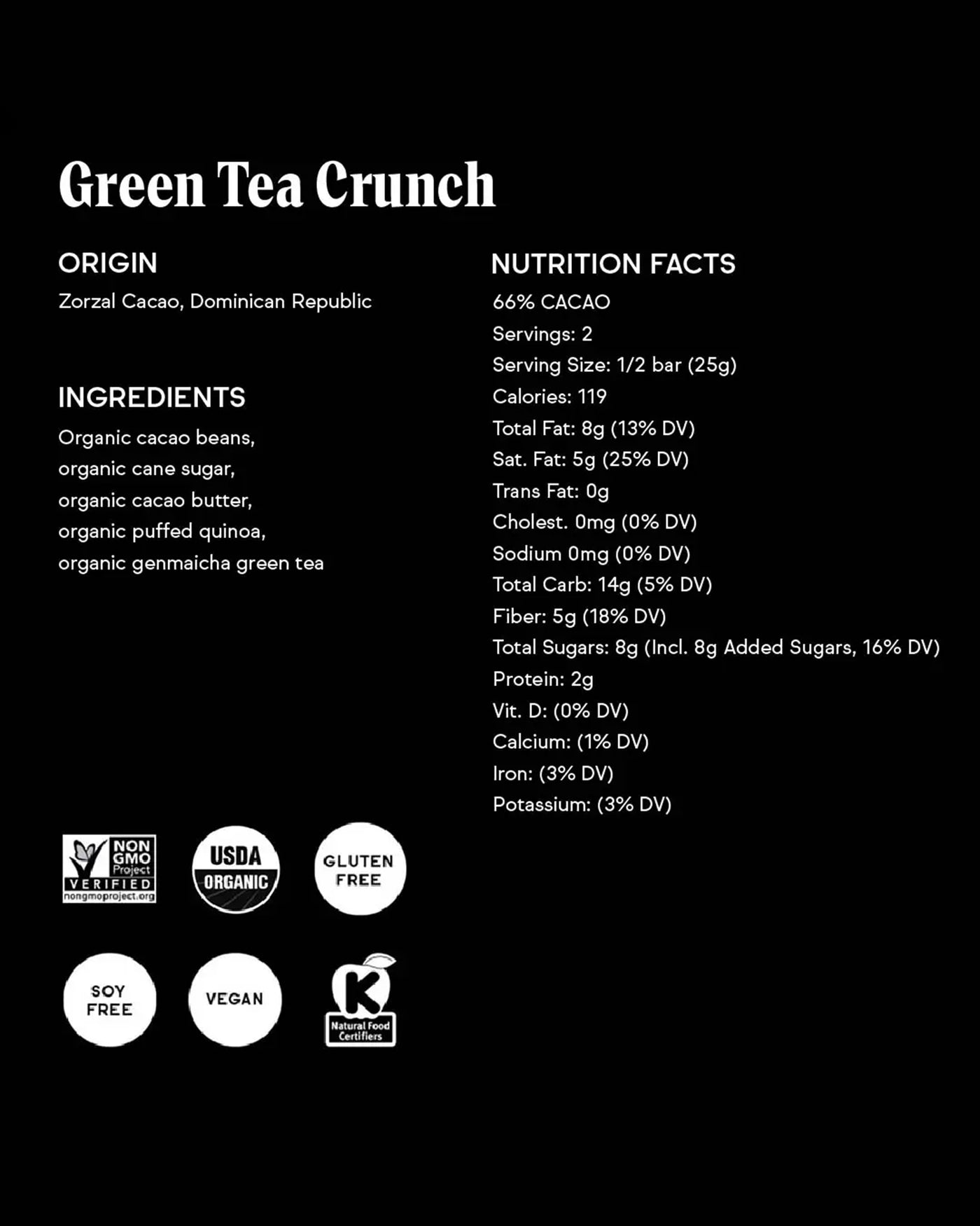 Raaka | 66% Green Tea Crunch Chocolate Bar